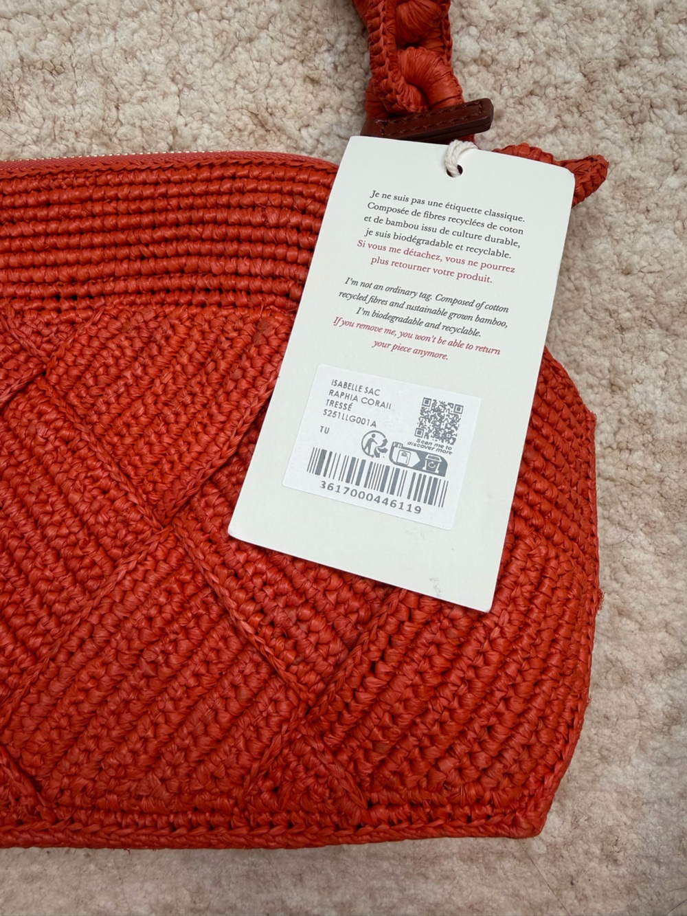NWT Sezane Isabelle Bag in Braided Coral Raffia - Picture 6 of 7